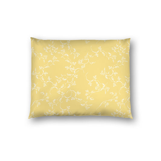 Off-white Cotton Sateen Pillow Sham, Yellow Hand-painted Vine Print, White Reverse Side, Standard - 20 x 26 inches