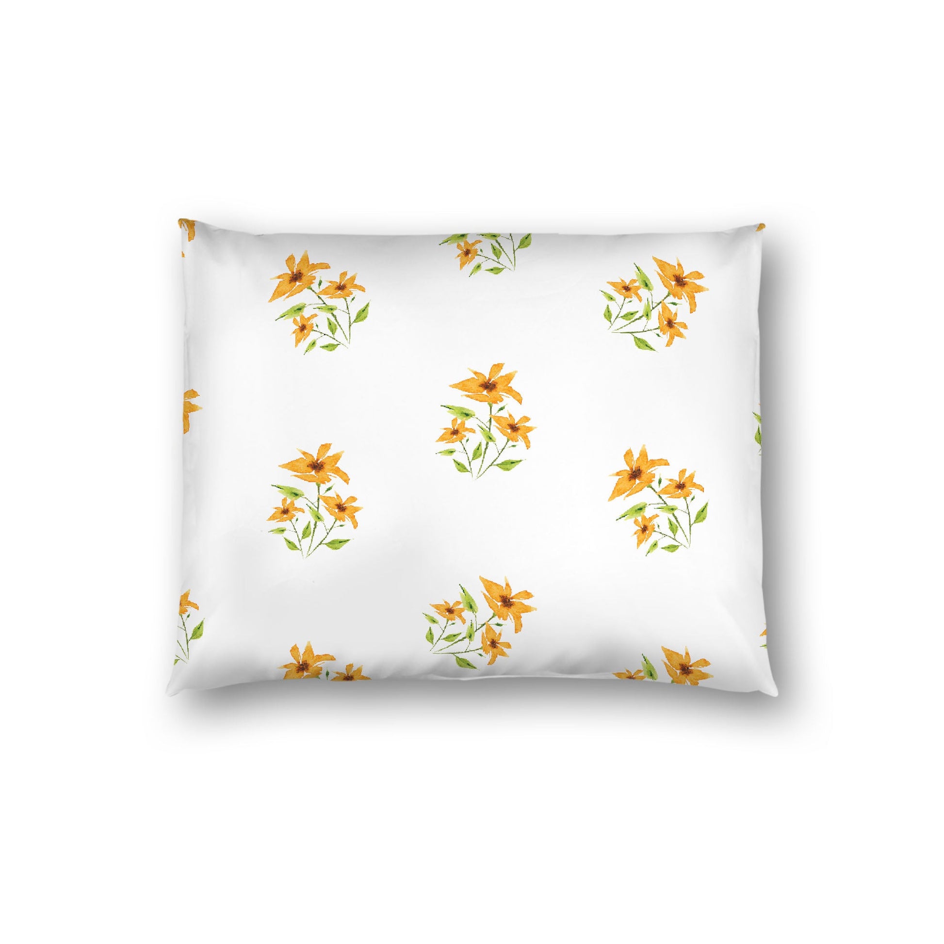 Off-White Cotton Sateen Pillow Sham, Medium Yellow-Orange Floral Pattern, Standard - 20 x 26 inches