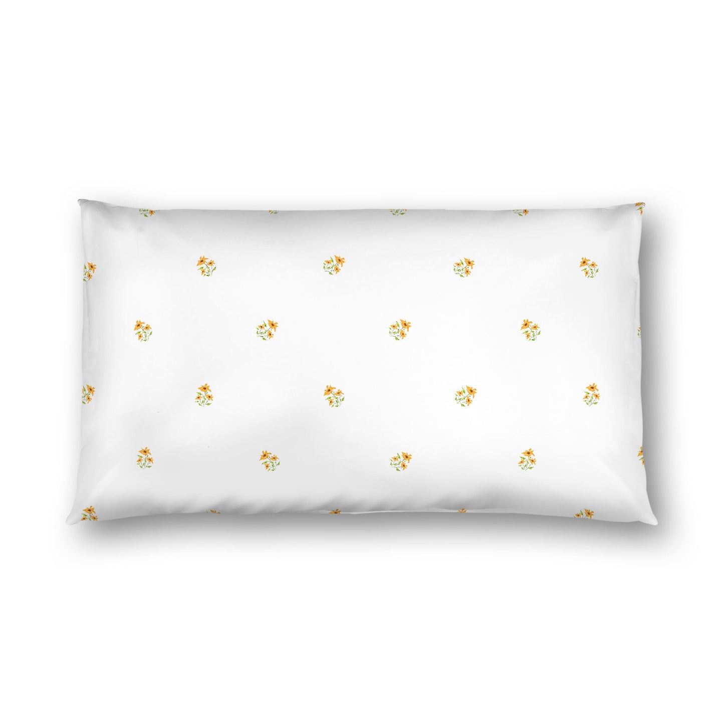 Off-White Cotton Sateen Pillow Sham, Small Yellow-Orange Floral Pattern, King - 20 x 36 inches