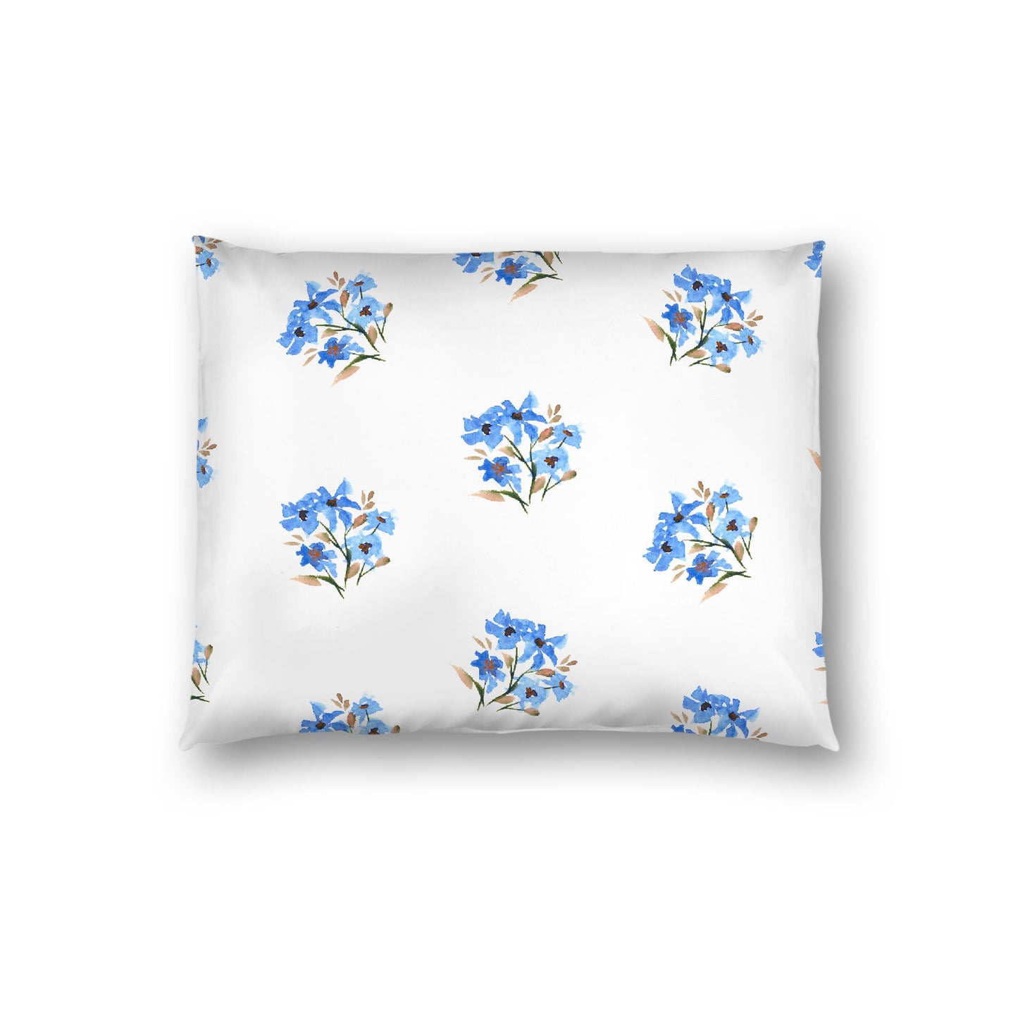 Off-White Cotton Sateen Pillow Sham, Medium Blue Floral Pattern, Standard - 20 x 26 inches