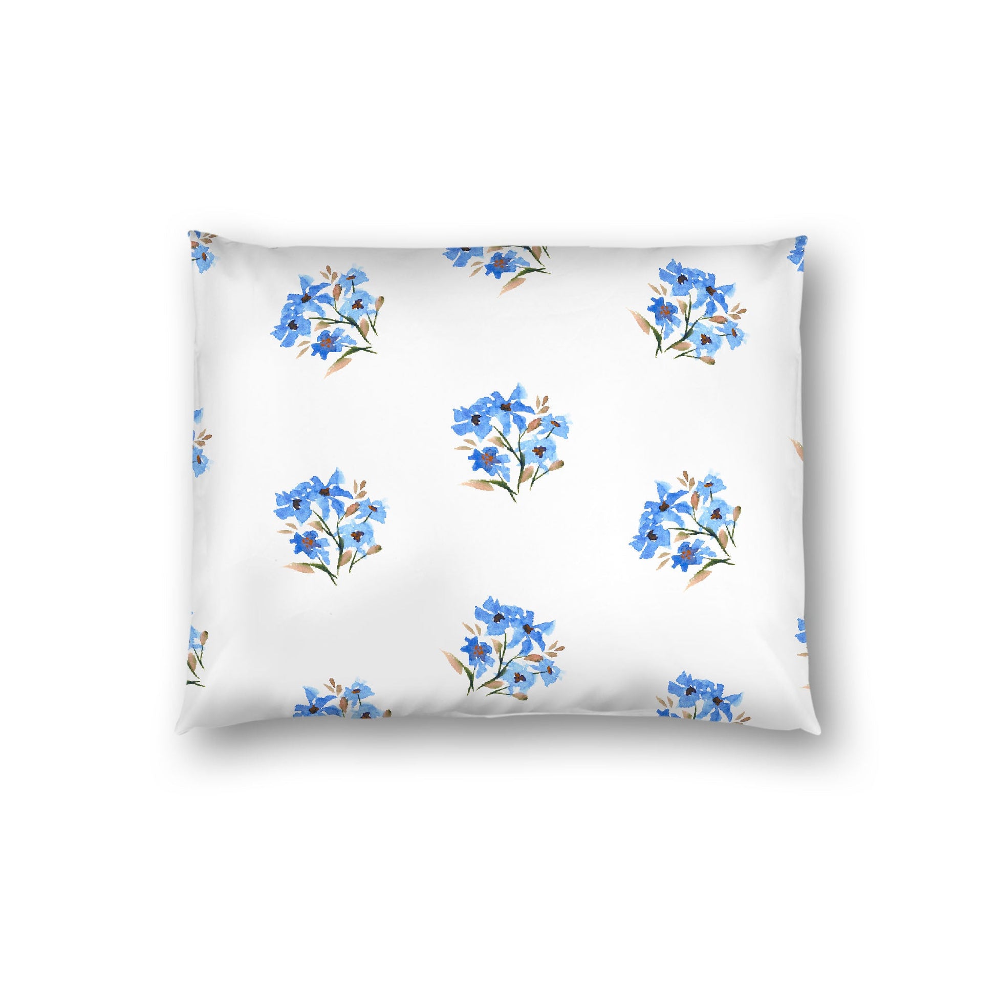 Off-White Cotton Sateen Pillow Sham, Medium Blue Floral Pattern, Standard - 20 x 26 inches