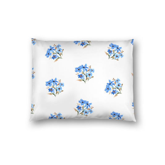 Off-White Cotton Sateen Pillow Sham, Medium Blue Floral Pattern, Standard - 20 x 26 inches