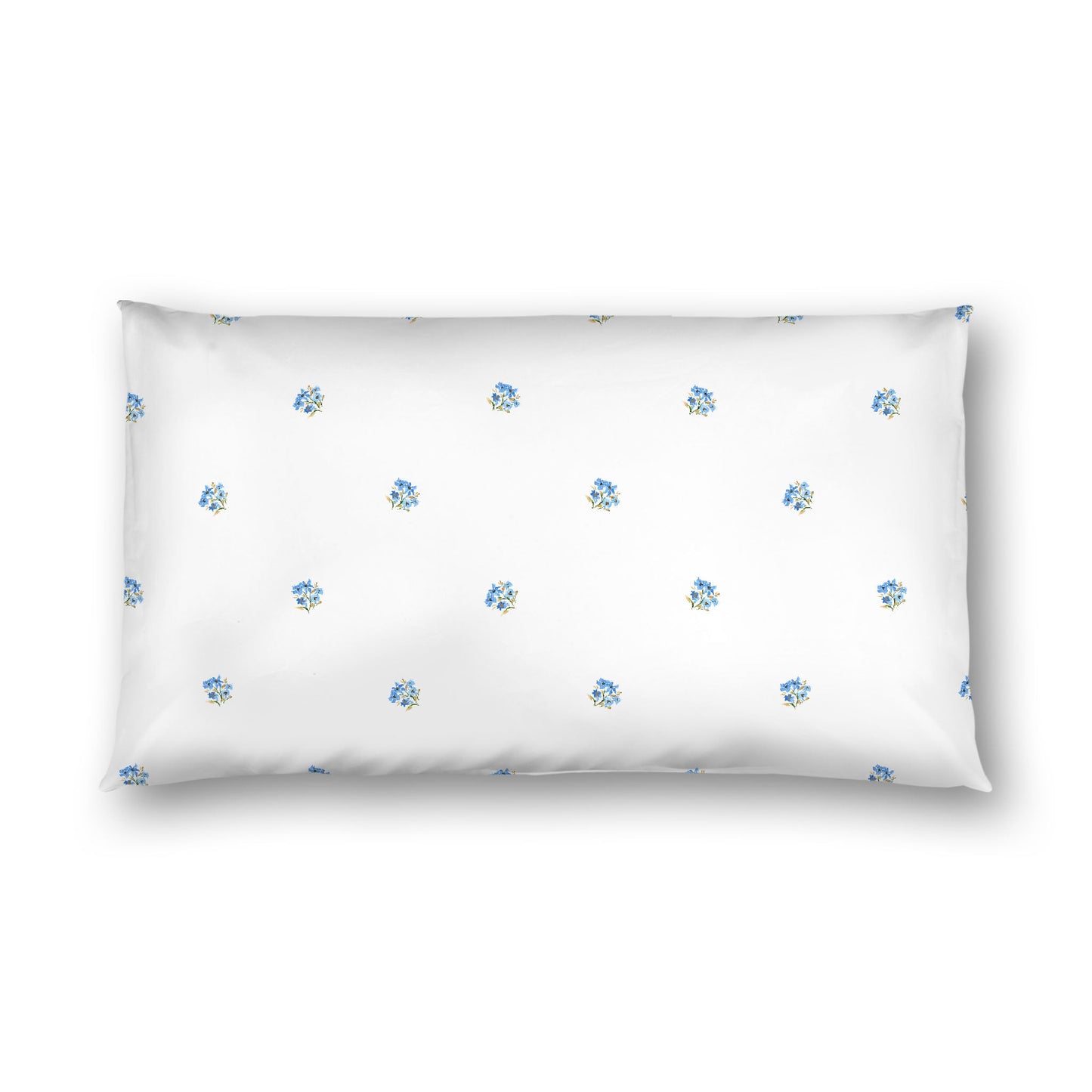Off-White Cotton Sateen Pillow Sham, Small Blue Floral Pattern, King - 20 x 36 inches