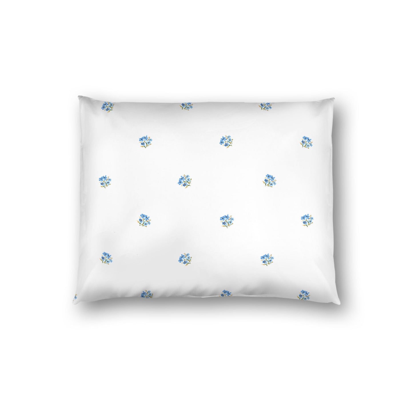 Off-White Cotton Sateen Pillow Sham, Small Blue Floral Pattern, Standard - 20 x 26 inches
