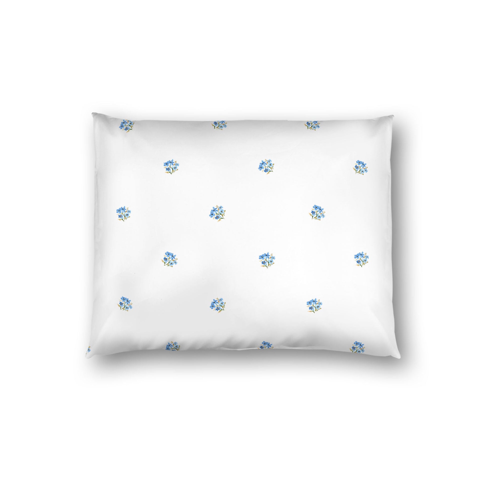 Off-White Cotton Sateen Pillow Sham, Small Blue Floral Pattern, Standard - 20 x 26 inches