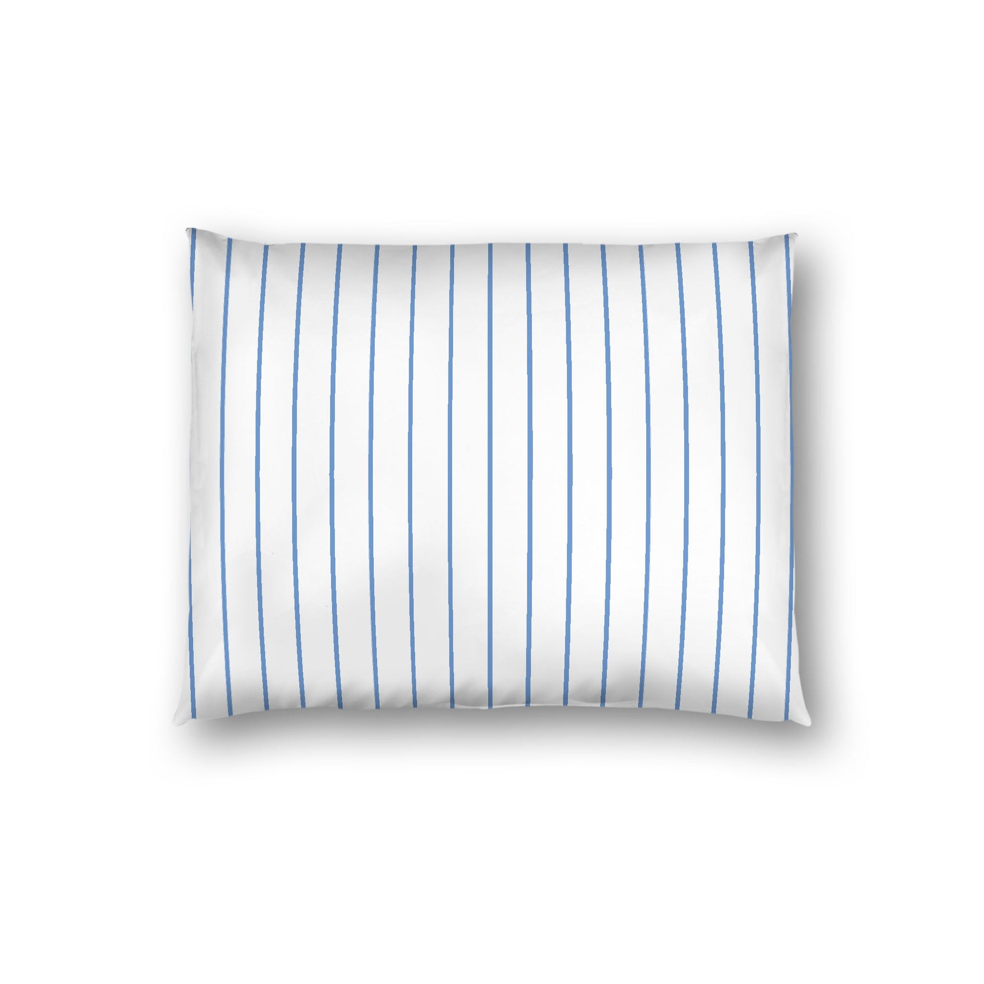 Off-White Cotton Sateen Sham, Blue Stripes on Front, White Reverse Side, Standard - 20 x 26 inches