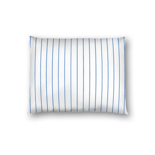 Off-White Cotton Sateen Sham, Blue Stripes on Front, White Reverse Side, Standard - 20 x 26 inches