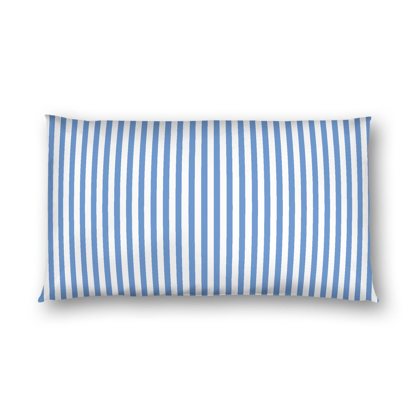 Off-White Cotton Sateen Sham, Thin Blue Bars on Front, White Reverse Side, King - 20 x 36 inches