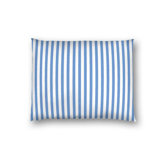 Off-White Cotton Sateen Sham, Thin Blue Bars on Front, White Reverse Side, Standard - 20 x 26 inches