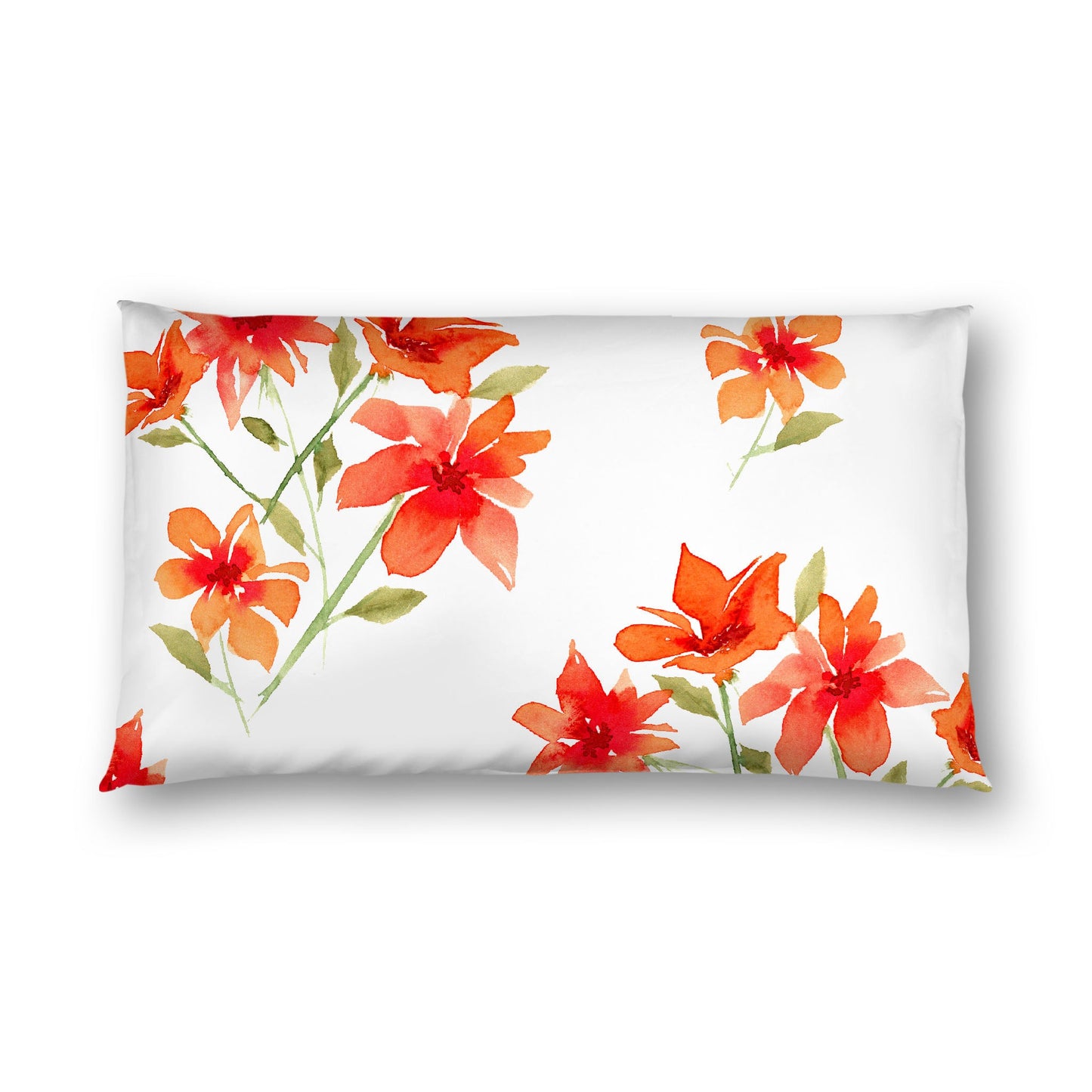 Off-White Cotton Sateen Pillow Sham, Large Red Floral Print, King - 20 x 36 inches