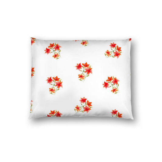 Off-White Cotton Sateen Pillow Sham, Medium Red Floral Pattern, Standard - 20 x 26 inches