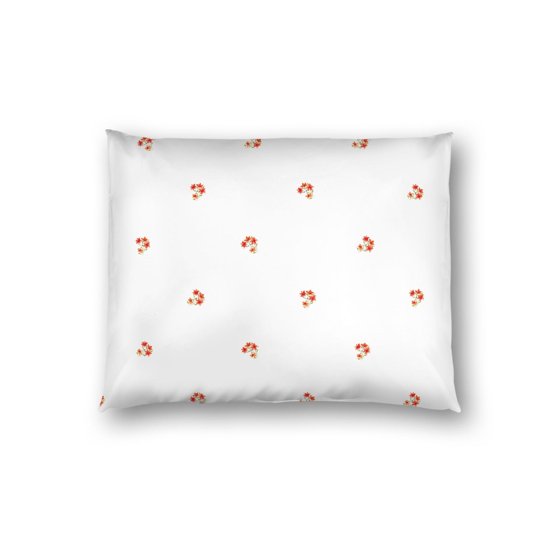 Off-White Cotton Sateen Pillow Sham, Small Red Floral Pattern, Standard - 20 x 26 inches