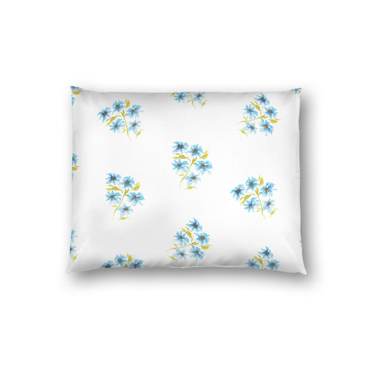 Off-White Cotton Sateen Pillow Sham, Medium Blue Floral Pattern, Standard - 20 x 26 inches