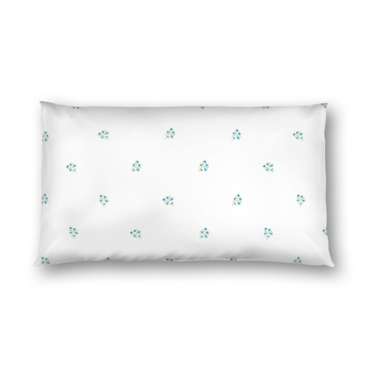 Off-White Cotton Sateen Pillow Sham, Small Blue Floral Pattern, King - 20 x 36 inches