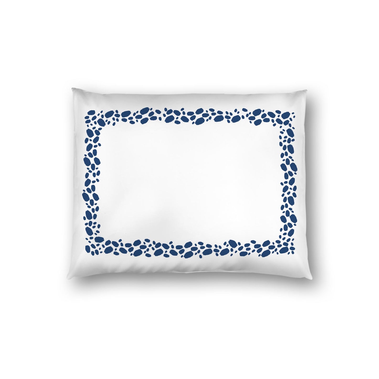 Off-white Cotton Sateen Pillow Sham, Royal Blue Hand-painted Dab Motif Print, Classic Border, White Reverse Side | CSSH-1291-091, Standard - 51 x 66 cm / 20 x 26 inches