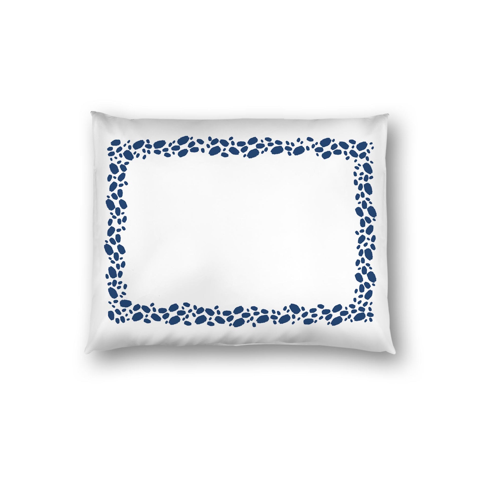 Off-white Cotton Sateen Pillow Sham, Royal Blue Hand-painted Dab Motif Print, Classic Border, White Reverse Side | CSSH-1291-091, Standard - 51 x 66 cm / 20 x 26 inches