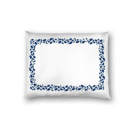Off-white Cotton Sateen Pillow Sham, Royal Blue Hand-painted Dab Motif Print, Classic Border, White Reverse Side | CSSH-1291-091, Standard - 51 x 66 cm / 20 x 26 inches