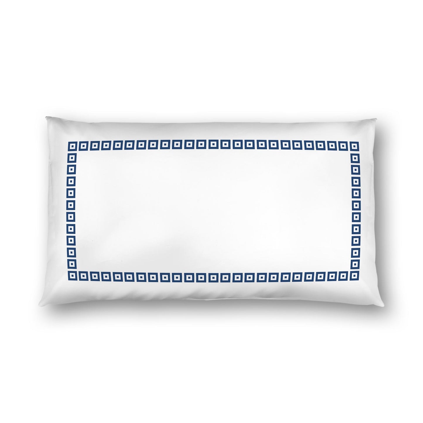 Off-white Cotton Sateen Pillow Sham, Royal Blue Repeating Square Motif Print, Classic Border, White Reverse Side | CSSH-1291-121, King - 51 x 91 cm / 20 x 36 inches