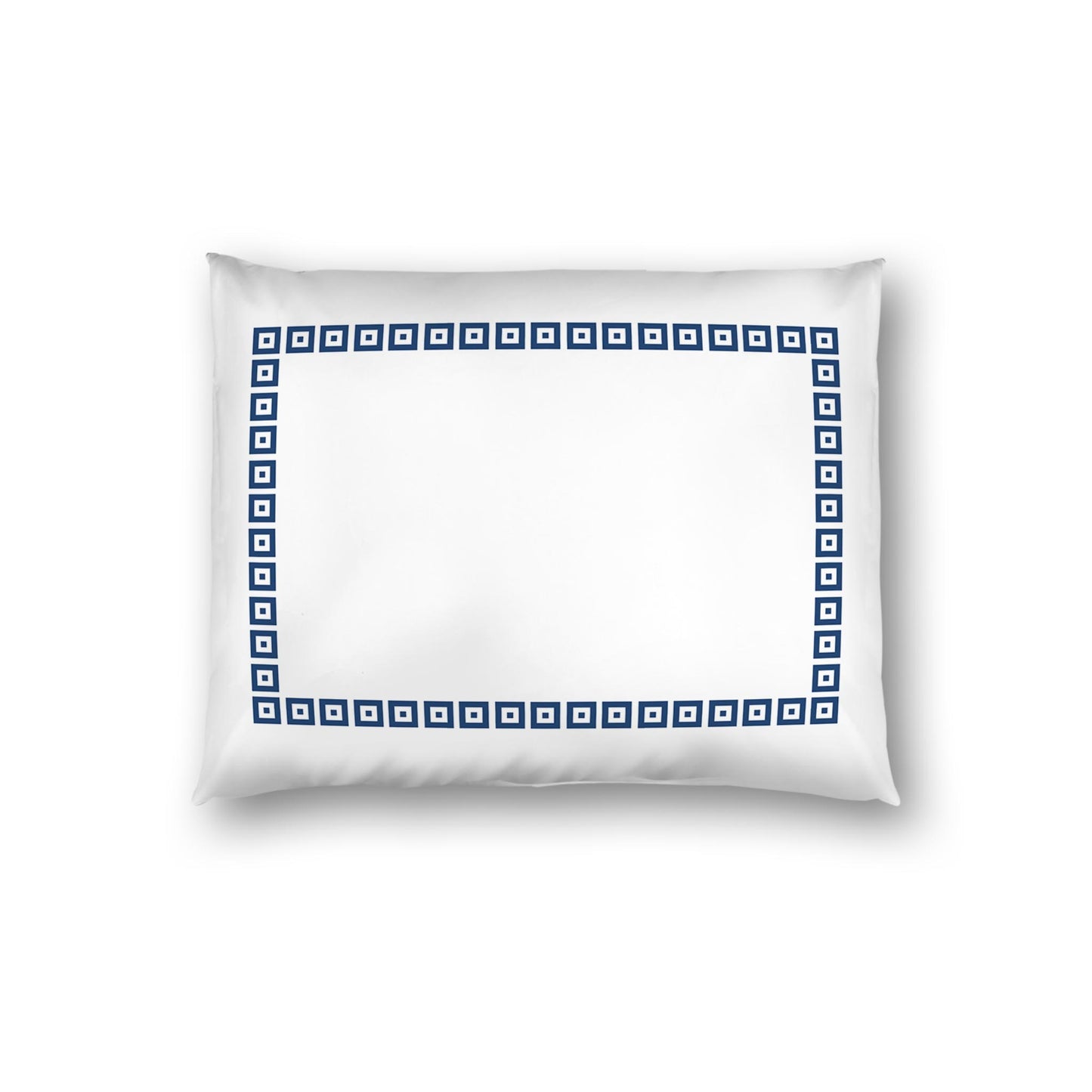 Off-white Cotton Sateen Pillow Sham, Royal Blue Repeating Square Motif Print, Classic Border, White Reverse Side | CSSH-1291-121, Standard - 51 x 66 cm / 20 x 26 inches