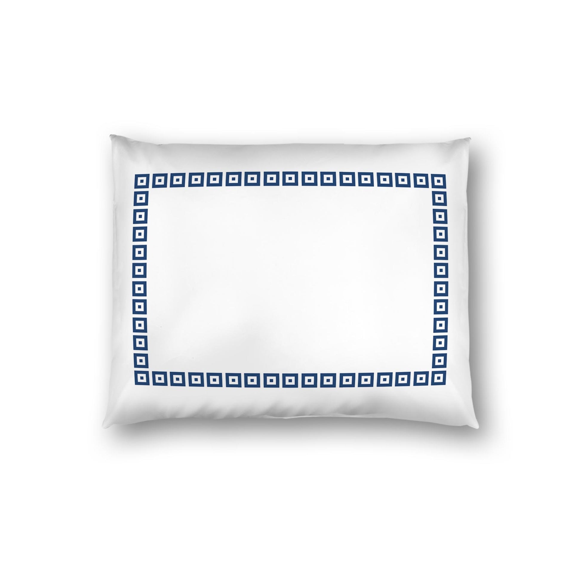 Off-white Cotton Sateen Pillow Sham, Royal Blue Repeating Square Motif Print, Classic Border, White Reverse Side | CSSH-1291-121, Standard - 51 x 66 cm / 20 x 26 inches