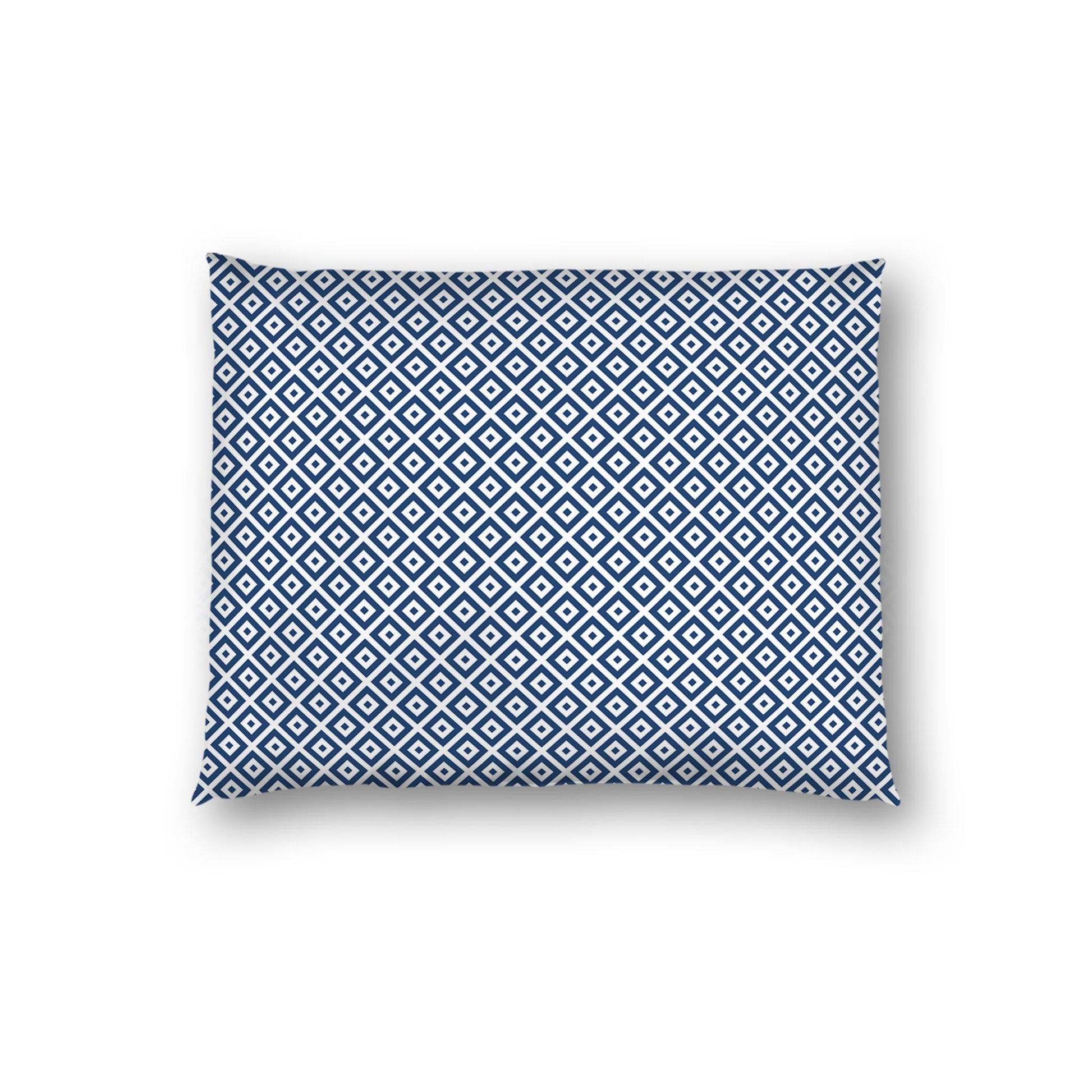 Off-white Cotton Sateen Pillow Sham, Royal Blue Repeating Square Motif Print, Off-white Revese Side | CSSH-1291-122, Standard - 51 x 66 cm / 20 x 26 inches