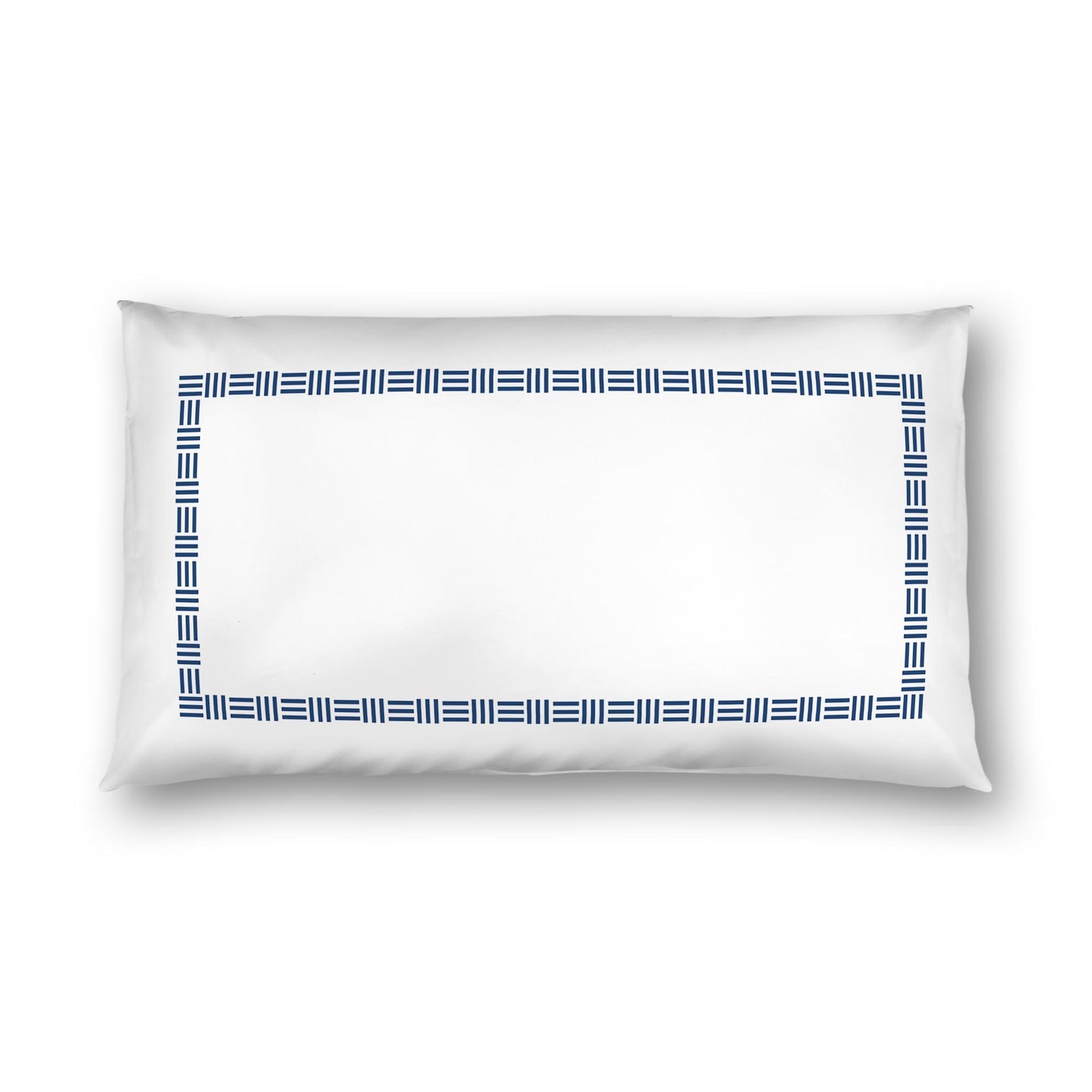 Off-white Cotton Sateen Pillow Sham, Royal Blue Single Weave Motif Print, Classic Border, White Reverse Side | CSSH-1291-141, King - 51 x 91 cm / 20 x 36 inches