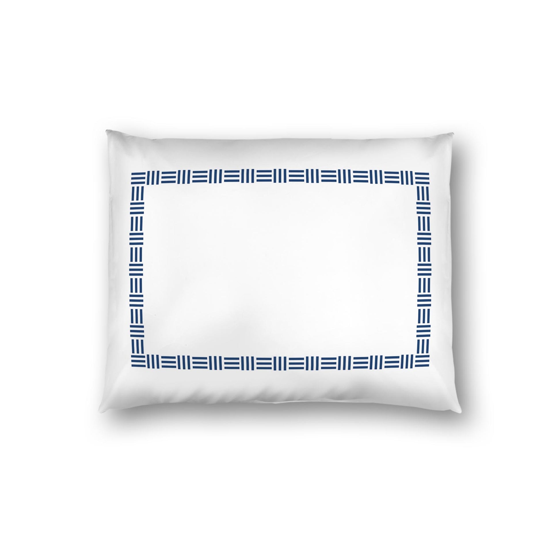 Off-white Cotton Sateen Pillow Sham, Royal Blue Single Weave Motif Print, Classic Border, White Reverse Side | CSSH-1291-141, Standard - 51 x 66 cm / 20 x 26 inches