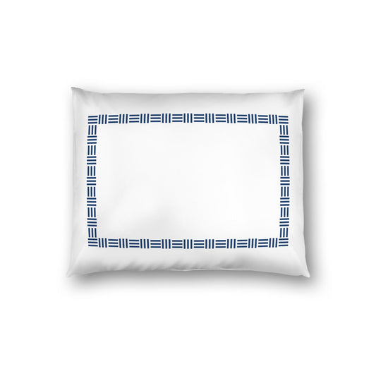 Off-white Cotton Sateen Pillow Sham, Royal Blue Single Weave Motif Print, Classic Border, White Reverse Side | CSSH-1291-141, Standard - 51 x 66 cm / 20 x 26 inches