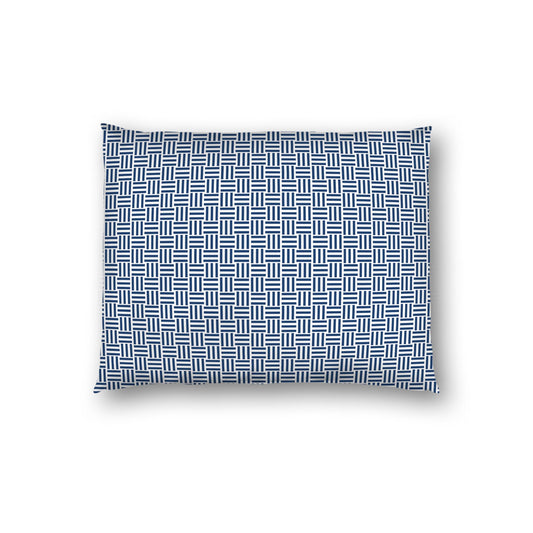 Off-white Cotton Sateen Pillow Sham, Royal Blue Single Weave Motif Print, White Reverse Side | CSSH-1291-142, Standard - 51 x 66 cm / 20 x 26 inches