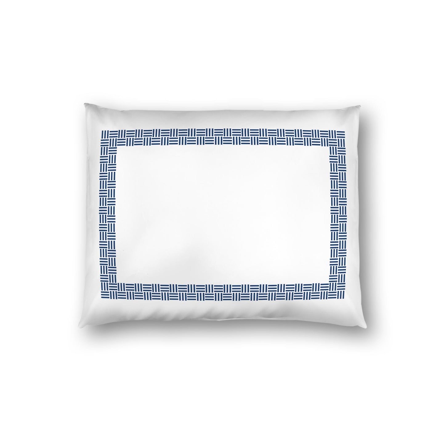 Off-white Cotton Sateen Pillow Sham, Royal Blue Double Weave Motif Print, Classic Border, White Reverse Side | CSSH-1291-143, Standard - 51 x 66 cm / 20 x 26 inches