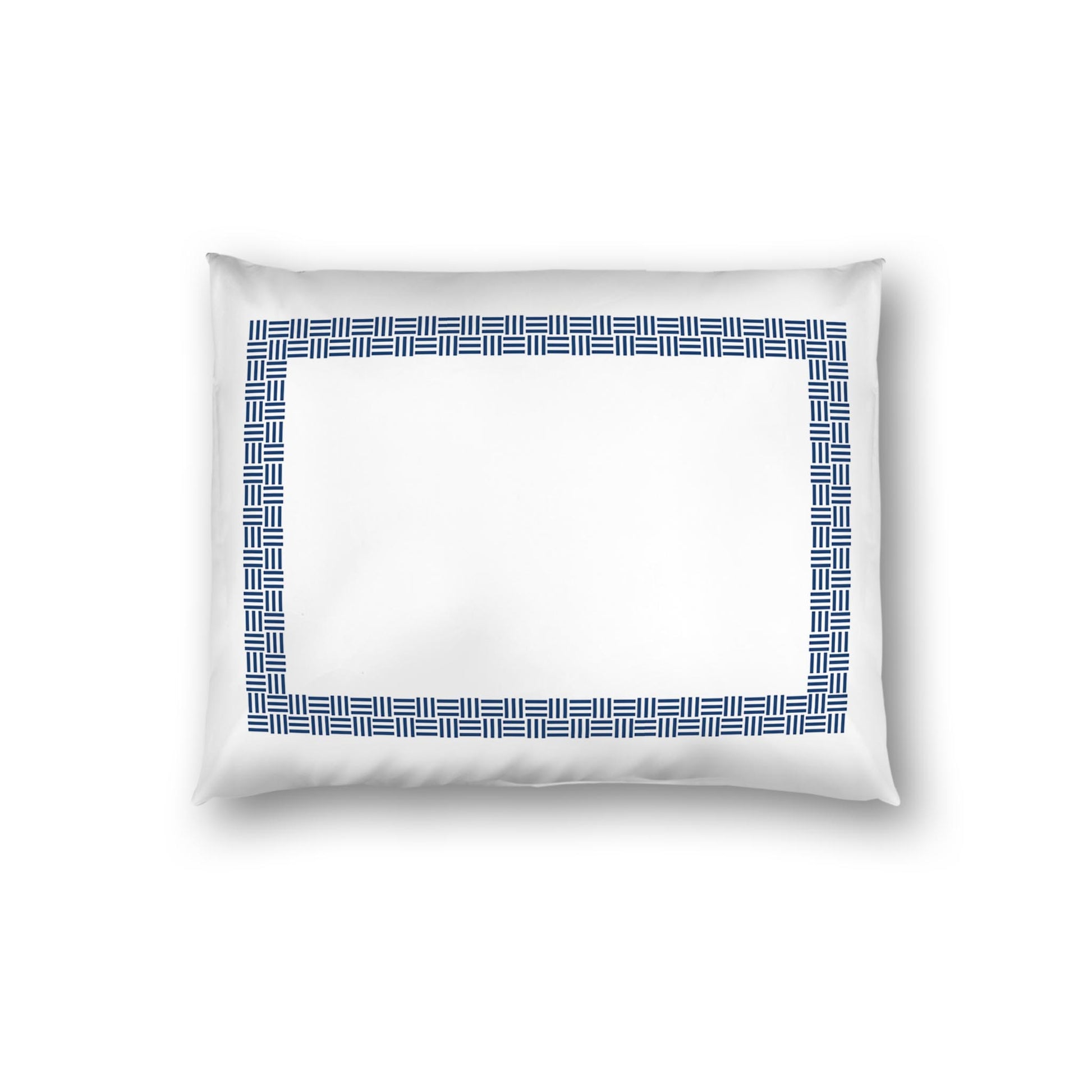 Off-white Cotton Sateen Pillow Sham, Royal Blue Double Weave Motif Print, Classic Border, White Reverse Side | CSSH-1291-143, Standard - 51 x 66 cm / 20 x 26 inches