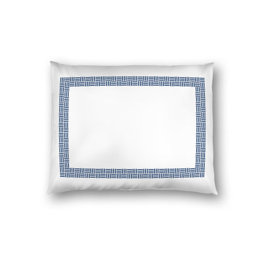 Off-white Cotton Sateen Pillow Sham, Royal Blue Double Weave Motif Print, Classic Border, White Reverse Side | CSSH-1291-143, Standard - 51 x 66 cm / 20 x 26 inches