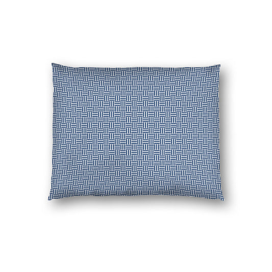 Off-white Cotton Sateen Pillow Sham, Royal Blue Double Weave Motif Print, White Reverse Side | CSSH-1291-144, Standard - 51 x 66 cm / 20 x 26 inches