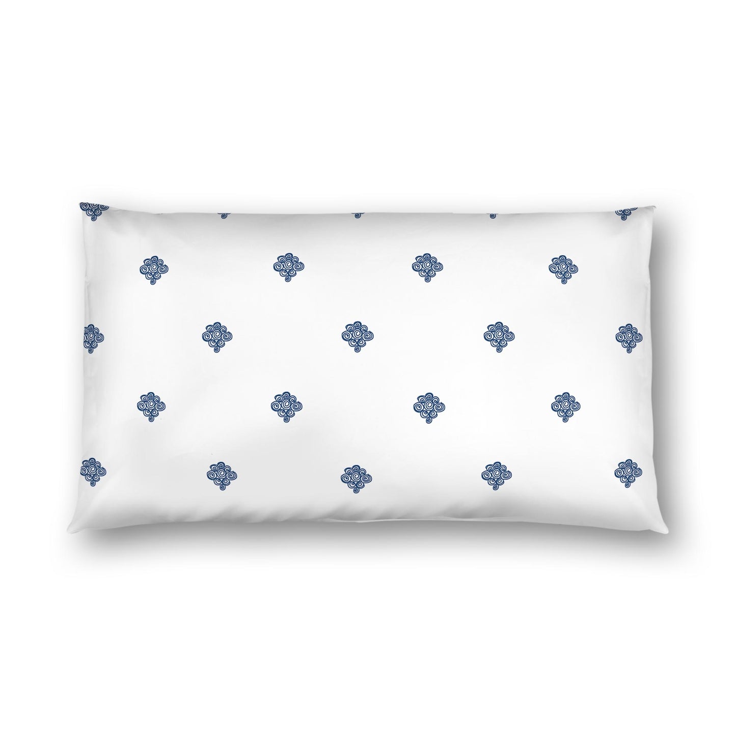 Off-white Cotton Sateen Pillow Sham, Royal Blue Hand-painted Swizzle Motif Print, White Reverse Side | CSSH-1291-171, King - 51 x 91 cm / 20 x 36 inches