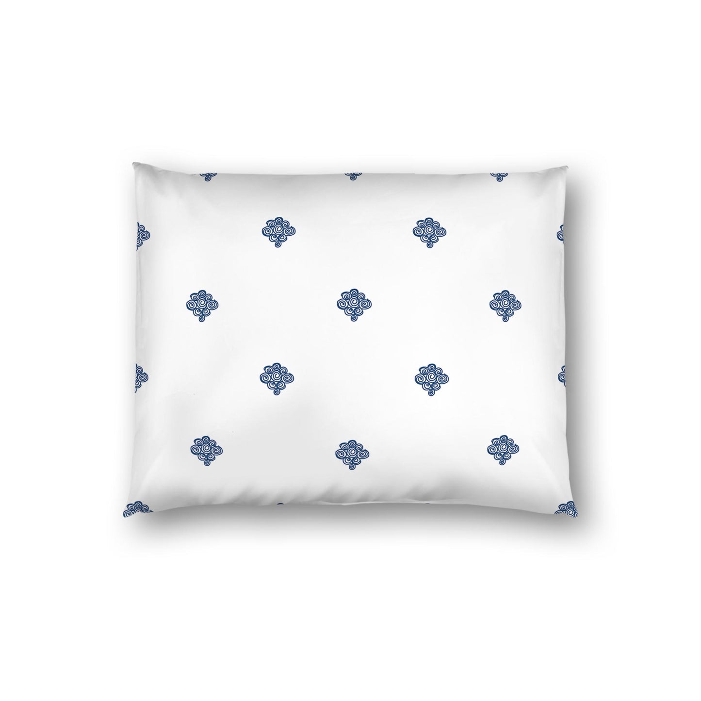 Off-white Cotton Sateen Pillow Sham, Royal Blue Hand-painted Swizzle Motif Print, White Reverse Side | CSSH-1291-171, Standard - 51 x 66 cm / 20 x 26 inches