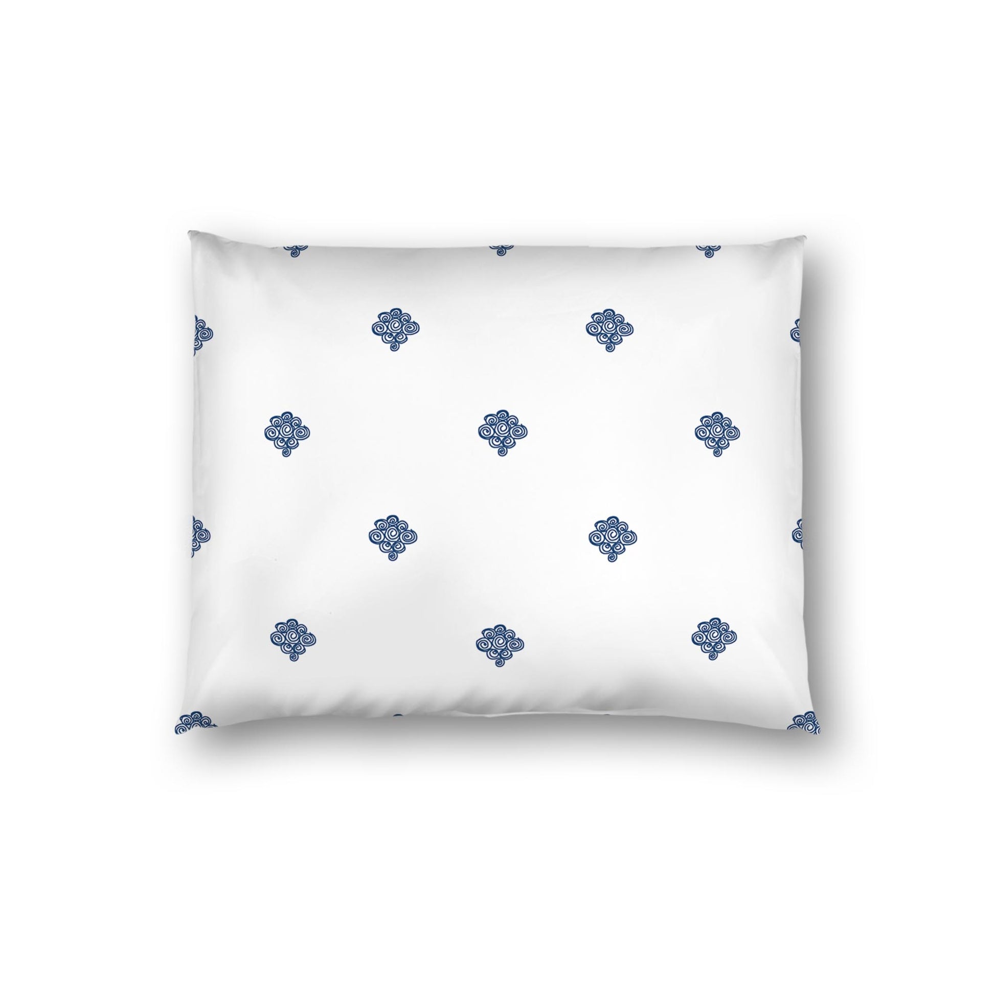 Off-white Cotton Sateen Pillow Sham, Royal Blue Hand-painted Swizzle Motif Print, White Reverse Side | CSSH-1291-171, Standard - 51 x 66 cm / 20 x 26 inches