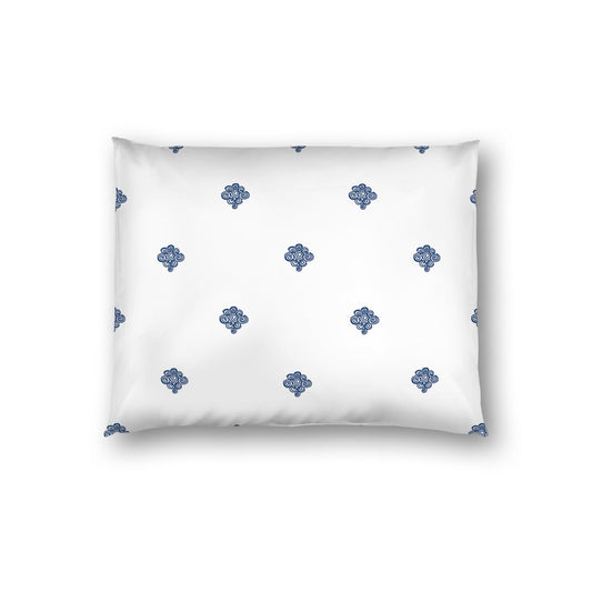 Off-white Cotton Sateen Pillow Sham, Royal Blue Hand-painted Swizzle Motif Print, White Reverse Side | CSSH-1291-171, Standard - 51 x 66 cm / 20 x 26 inches