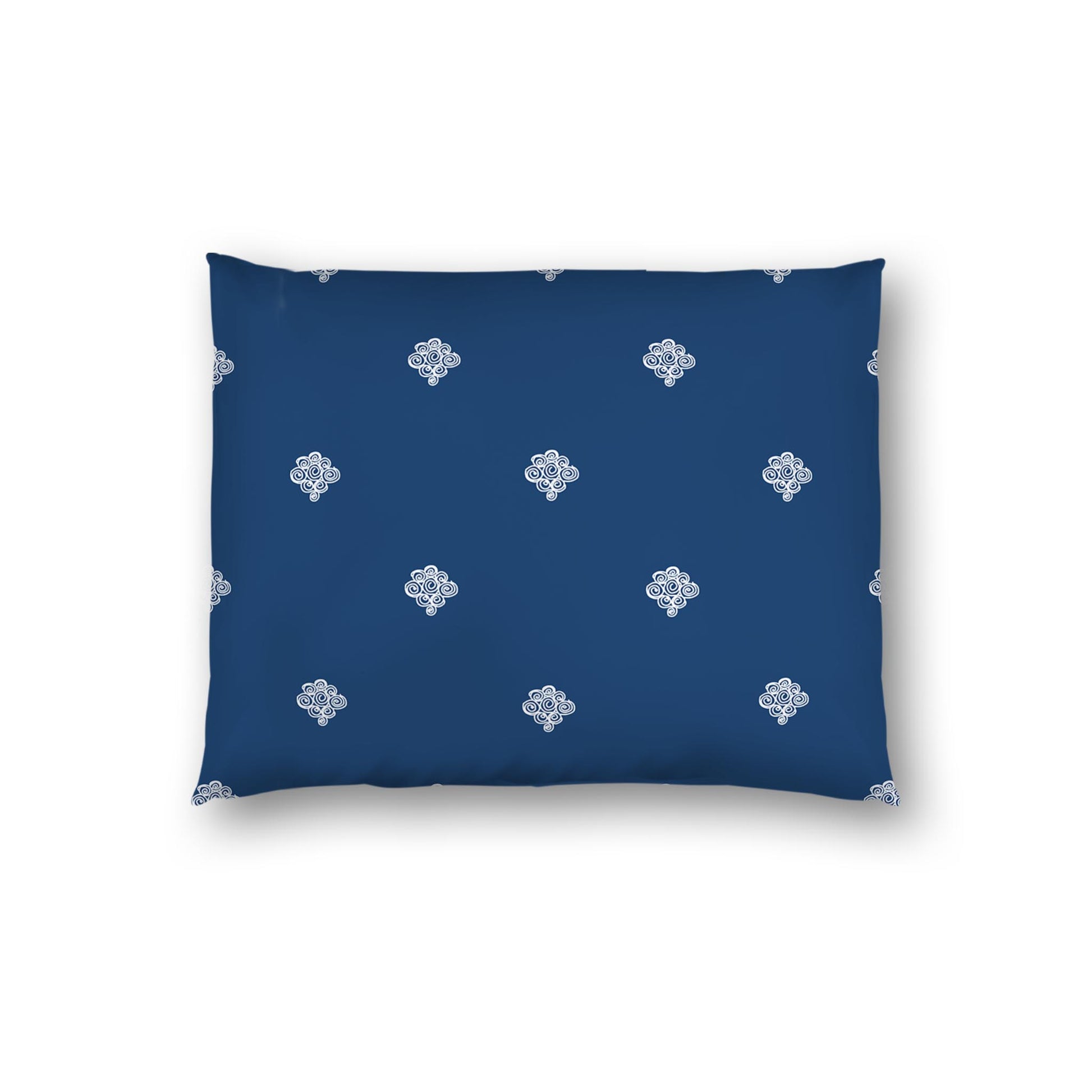 Royal Blue Cotton Sateen Pillow Sham, Off-white Hand-painted Swizzle Motif Print, White Reverse Side | CSSH-1291-172, Standard - 51 x 66 cm / 20 x 26 inches