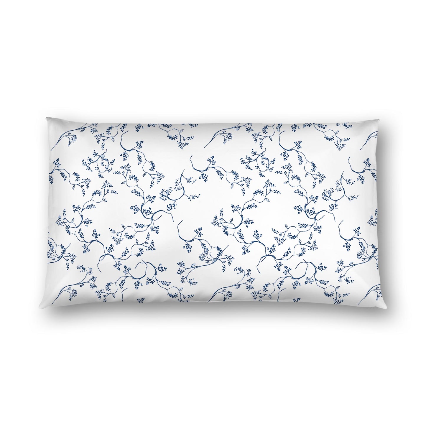 Off-white Cotton Sateen Pillow Sham, Royal Blue Hand-painted Vine Print, White Reverse Side | CSSH-1291-181, King - 51 x 91 cm / 20 x 36 inches