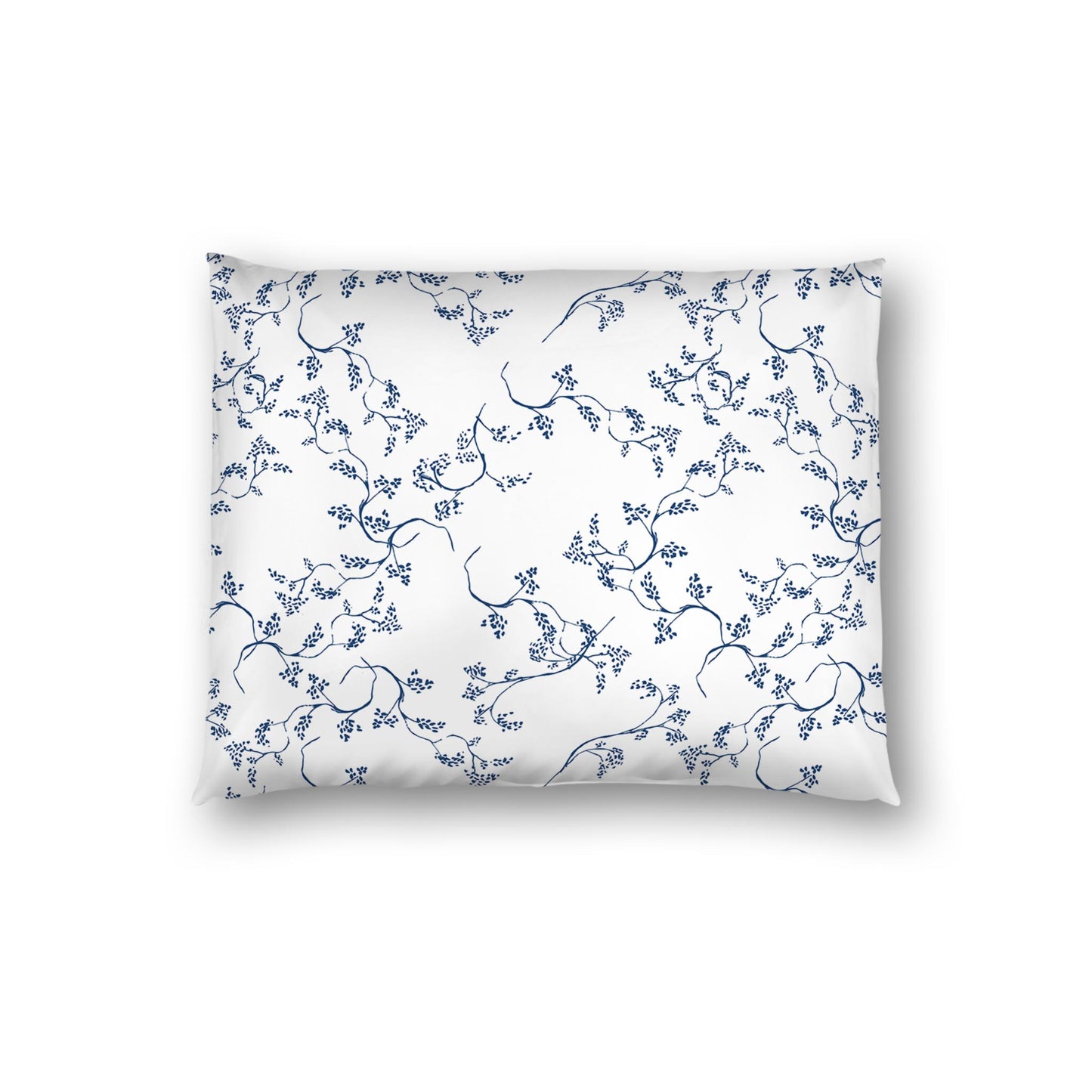 Off-white Cotton Sateen Pillow Sham, Royal Blue Hand-painted Vine Print, White Reverse Side | CSSH-1291-181, Standard - 51 x 66 cm / 20 x 26 inches