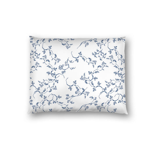 Off-white Cotton Sateen Pillow Sham, Royal Blue Hand-painted Vine Print, White Reverse Side | CSSH-1291-181, Standard - 51 x 66 cm / 20 x 26 inches