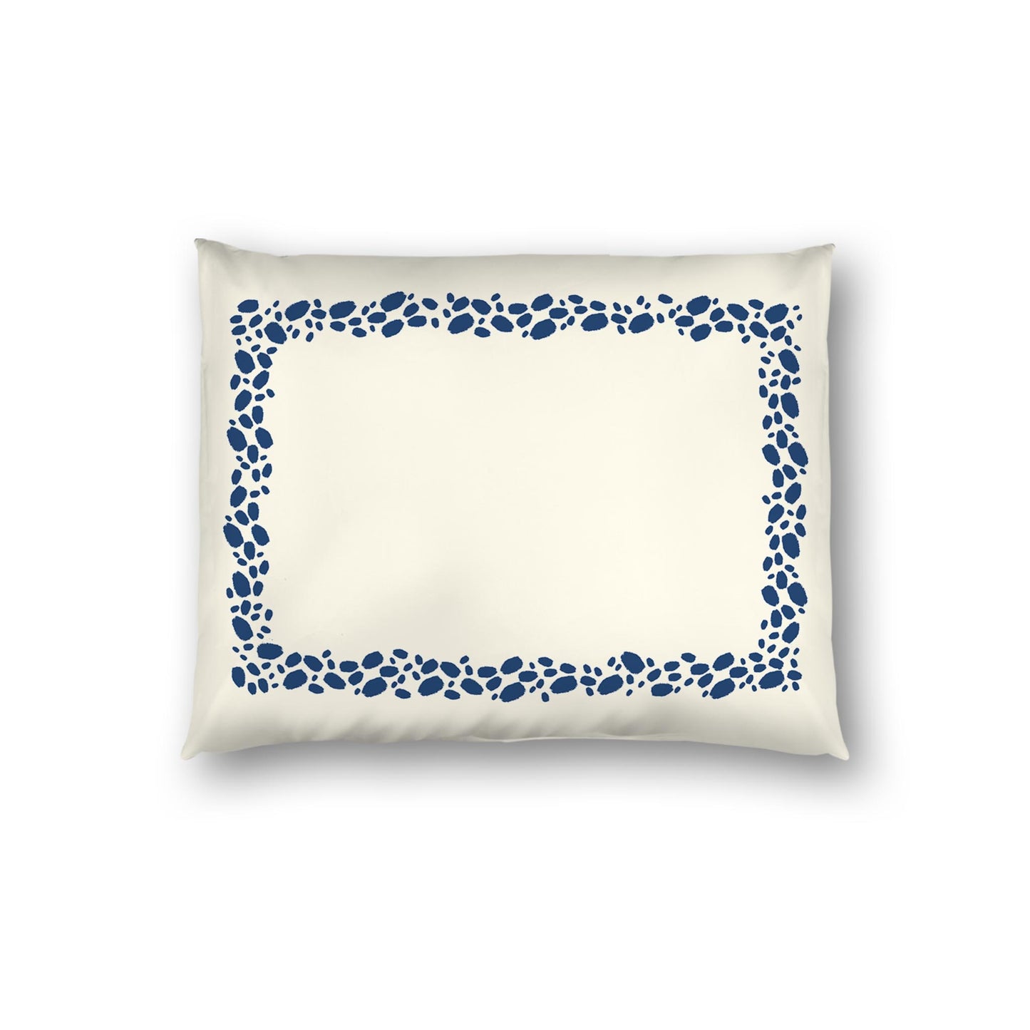 Pale Cream Cotton Sateen Pillow Sham, Royal Blue Hand-painted Dab Motif Print, Classic Border, White Reverse Side | CSSH-1293-091, Standard - 51 x 66 cm / 20 x 26 inches