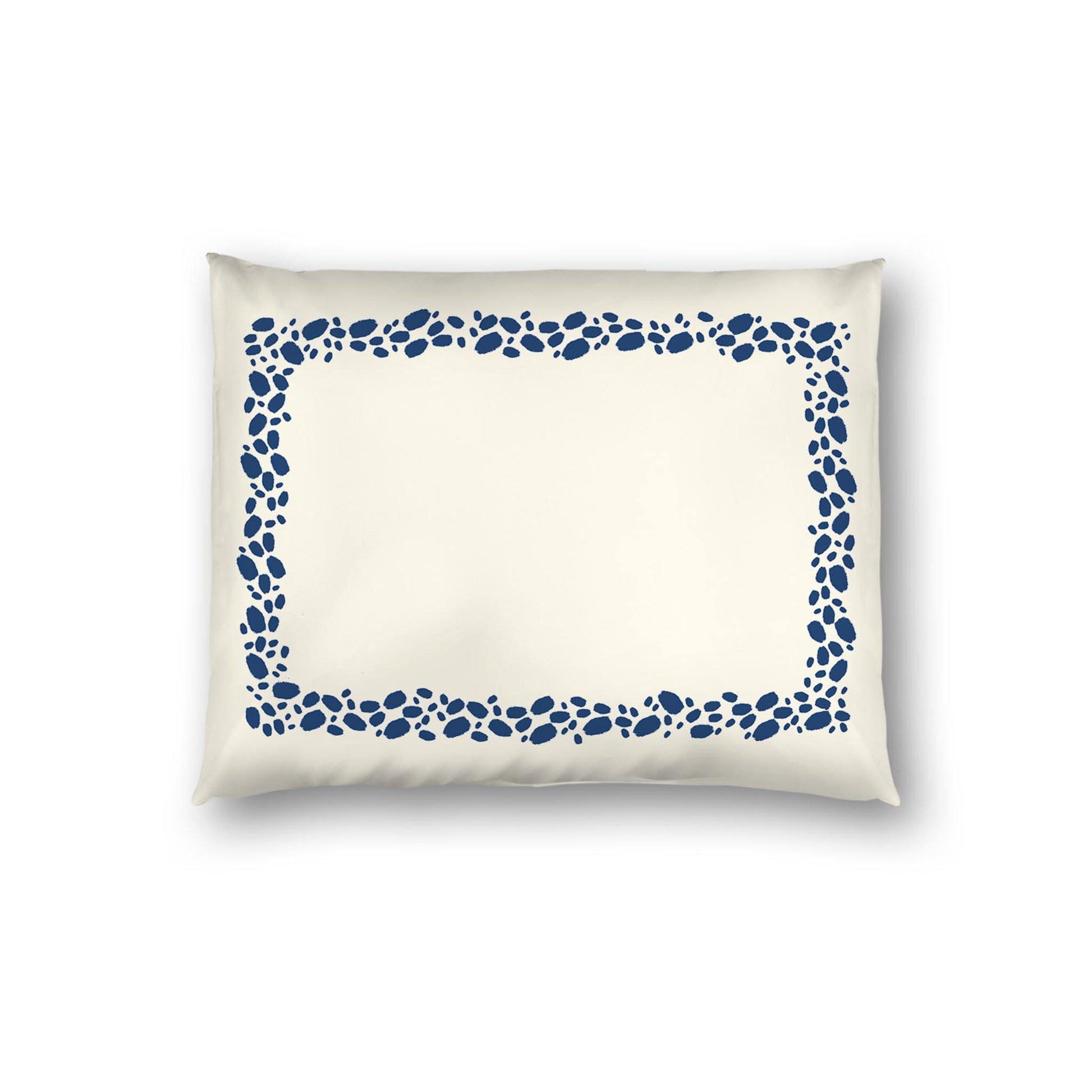 Pale Cream Cotton Sateen Pillow Sham, Royal Blue Hand-painted Dab Motif Print, Classic Border, White Reverse Side | CSSH-1293-091, Standard - 51 x 66 cm / 20 x 26 inches