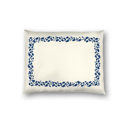 Pale Cream Cotton Sateen Pillow Sham, Royal Blue Hand-painted Dab Motif Print, Classic Border, White Reverse Side | CSSH-1293-091, Standard - 51 x 66 cm / 20 x 26 inches