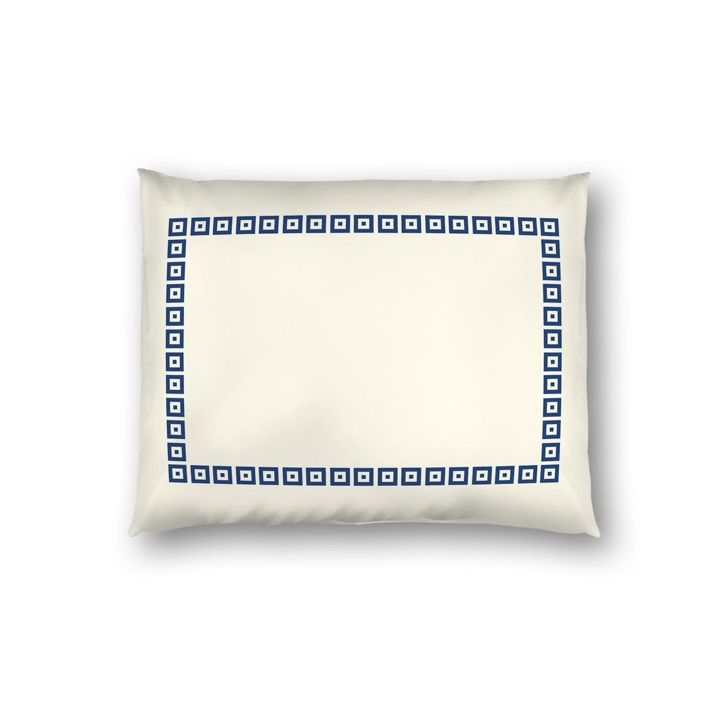 Pale Cream Cotton Sateen Pillow Sham, Royal Blue Repeating Square Motif Print, Classic Border, White Reverse Side | CSSH-1293-121, Standard - 51 x 66 cm / 20 x 26 inches