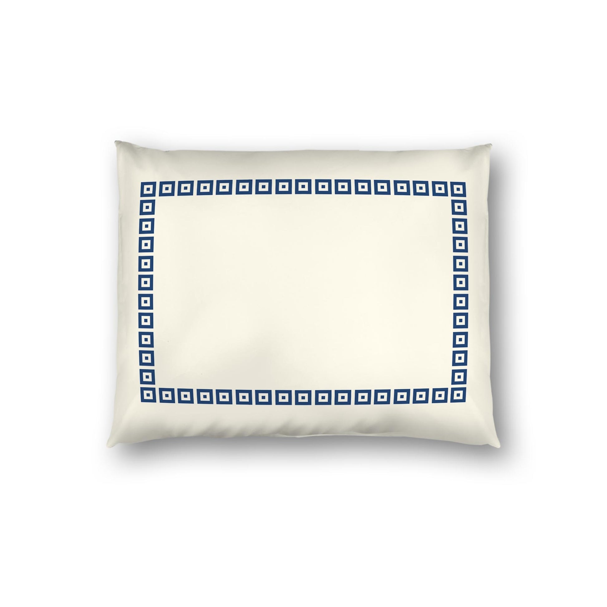 Pale Cream Cotton Sateen Pillow Sham, Royal Blue Repeating Square Motif Print, Classic Border, White Reverse Side | CSSH-1293-121, Standard - 51 x 66 cm / 20 x 26 inches