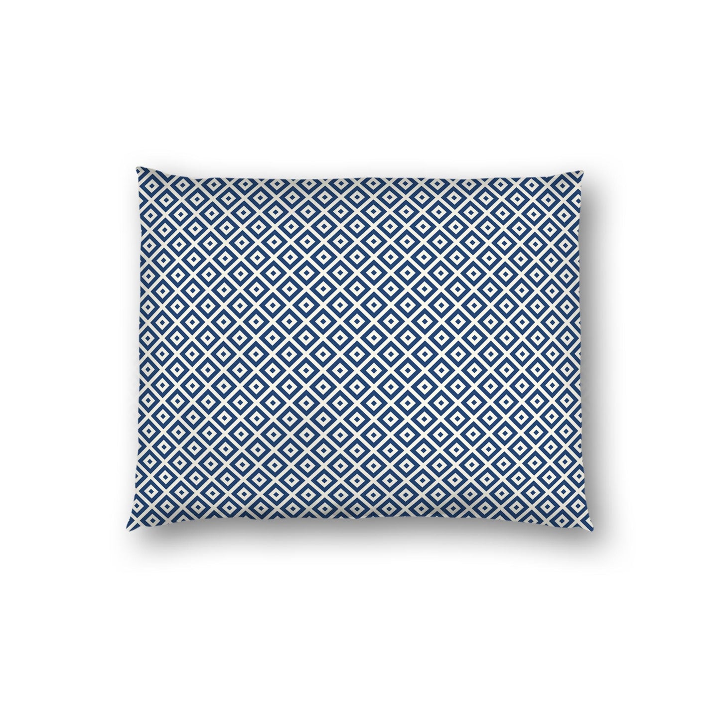 Pale Cream Cotton Sateen Pillow Sham, Royal Blue Repeating Square Motif Print, Pale Cream Revese Side | CSSH-1293-122, Standard - 51 x 66 cm / 20 x 26 inches