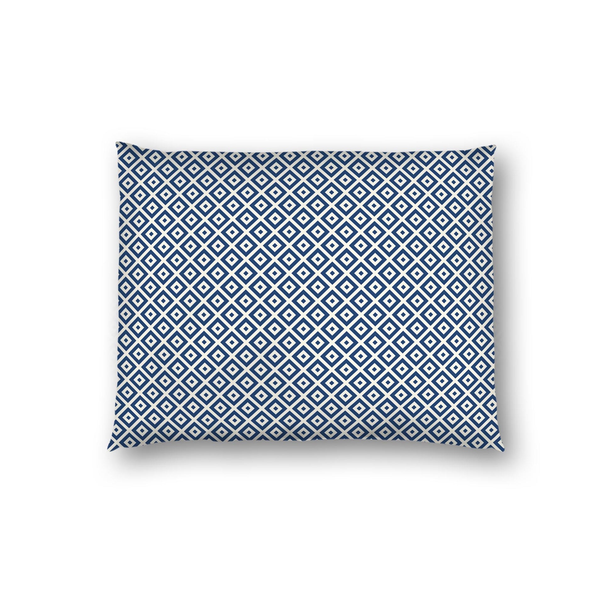 Pale Cream Cotton Sateen Pillow Sham, Royal Blue Repeating Square Motif Print, Pale Cream Revese Side | CSSH-1293-122, Standard - 51 x 66 cm / 20 x 26 inches
