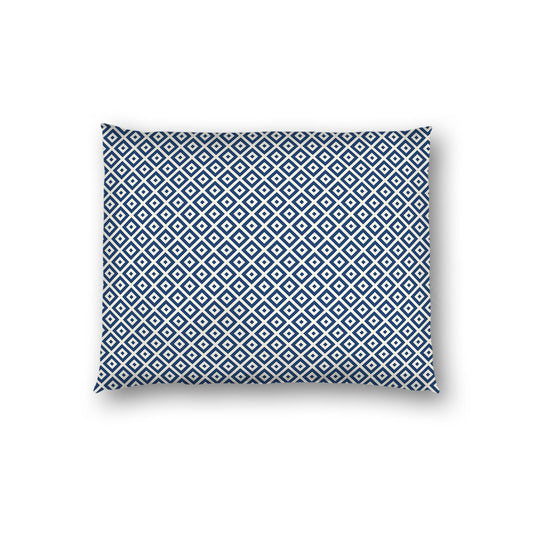Pale Cream Cotton Sateen Pillow Sham, Royal Blue Repeating Square Motif Print, Pale Cream Revese Side | CSSH-1293-122, Standard - 51 x 66 cm / 20 x 26 inches