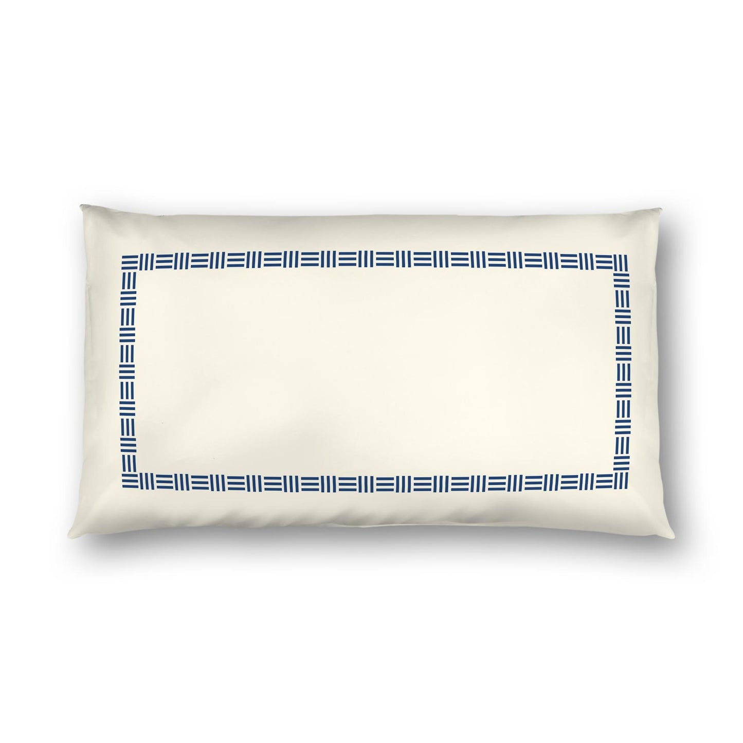 Pale Cream Cotton Sateen Pillow Sham, Royal Blue Single Weave Motif Print, Classic Border, White Reverse Side | CSSH-1293-141, King - 51 x 91 cm / 20 x 36 inches